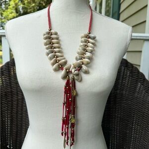 Elegant Red and Cream Beaded Necklace